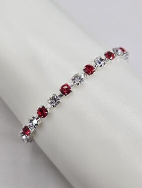 Swarovski Crystal Elements Silver Tennis Bracelet Ruby Red Clear 7.5 inch Prom